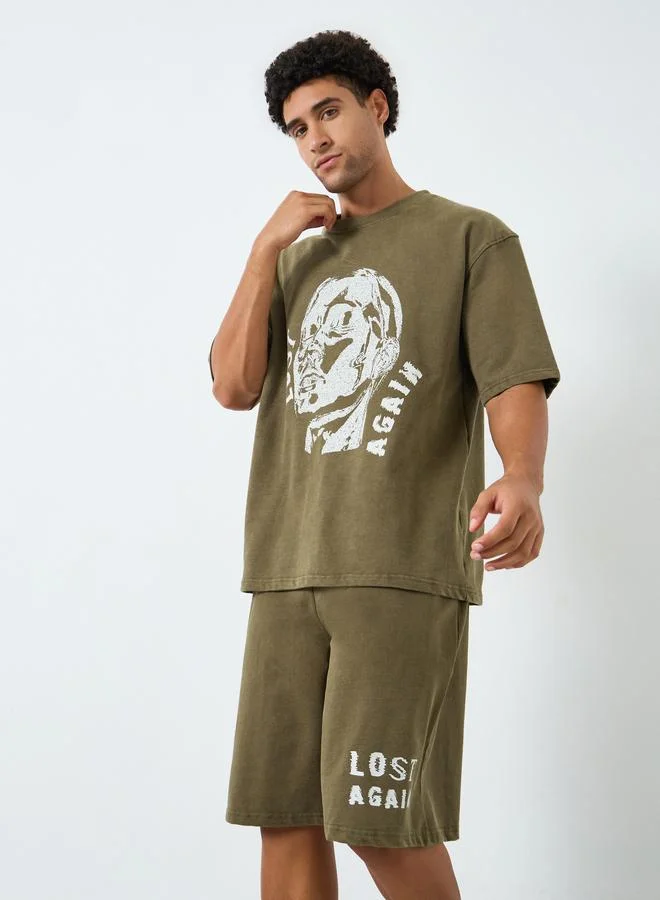 Styli Men Oversized Acid Washed T-Shirt and Shorts Co-Ords